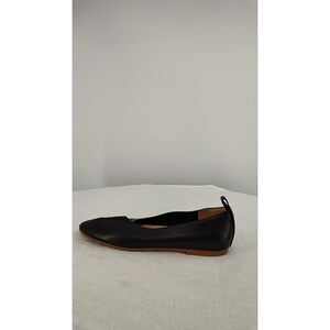 Quince Black Pointed-Toe Leather Flat with Tan Sole Pull Tab